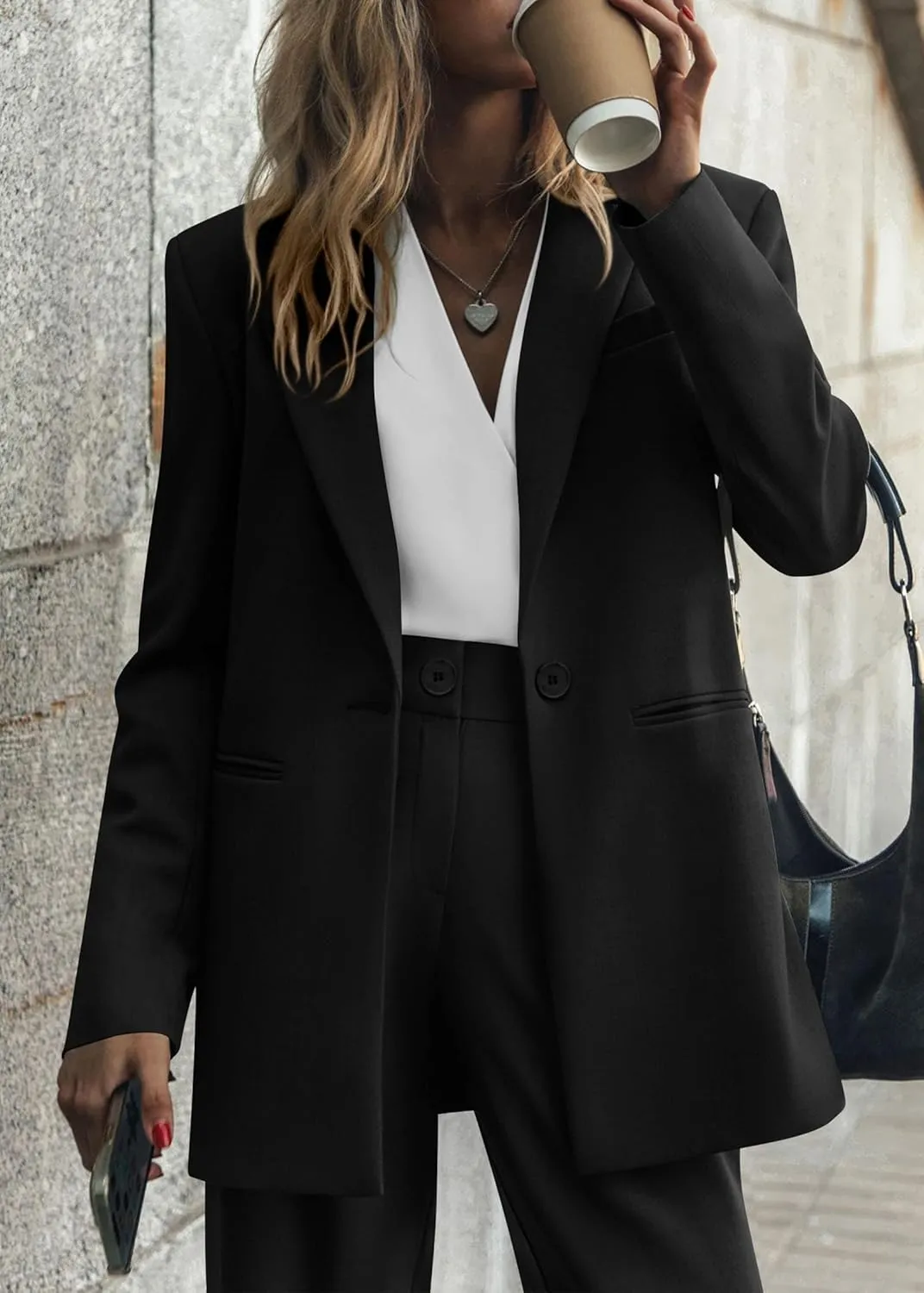 KIRUNDO Women's 2025 Spring Fall 2 Piece Blazer Set Casual Loose Long Blazer Jackets and Dressy Wide Leg Pant Suits Pockets