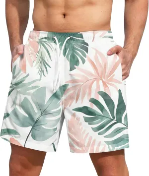 KUIOLYPOER Men's Hawaiian Beach Shorts Summer Casual Drawstring Quick Dry Holiday Tropical Print Shorts with Pockets