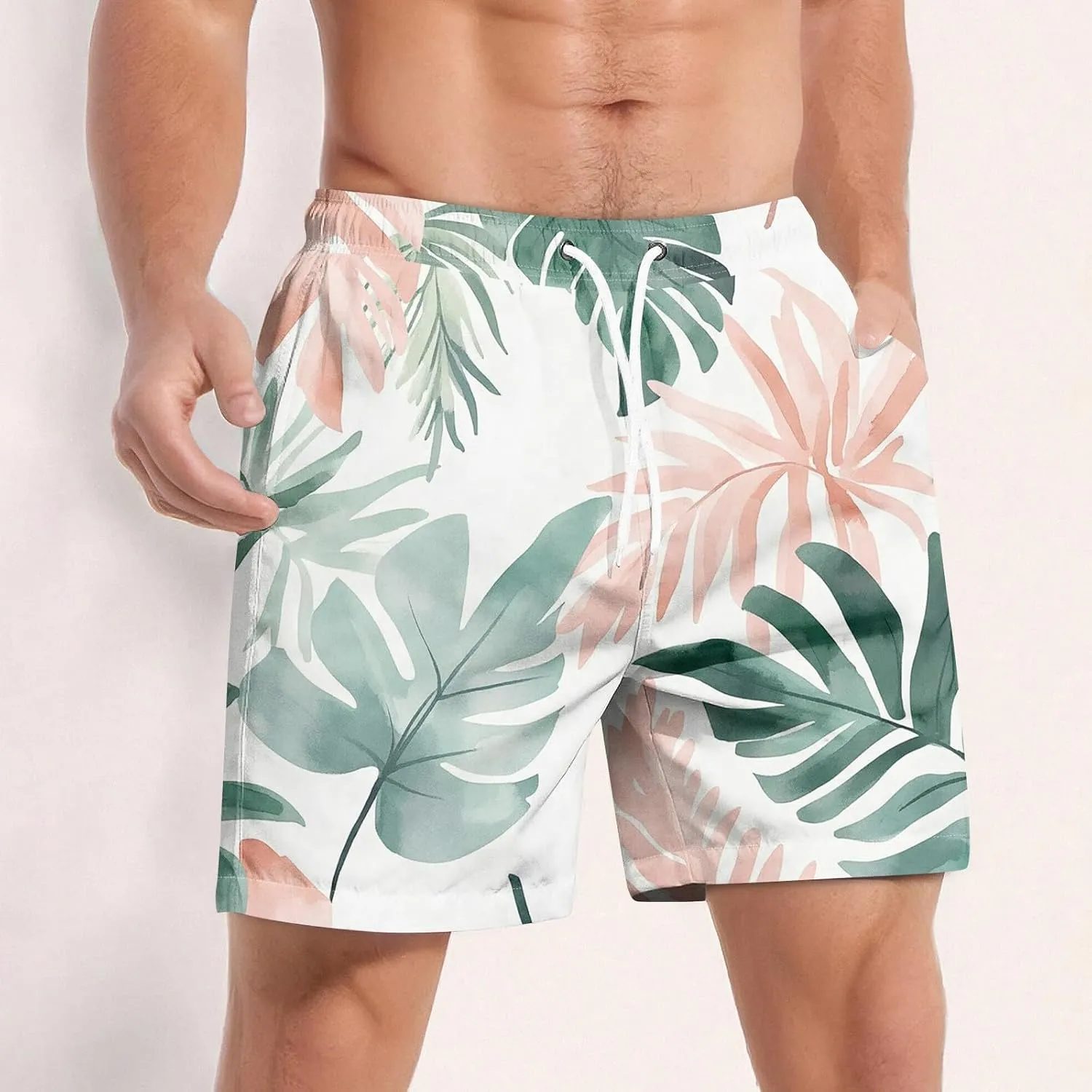 KUIOLYPOER Men's Hawaiian Beach Shorts Summer Casual Drawstring Quick Dry Holiday Tropical Print Shorts with Pockets