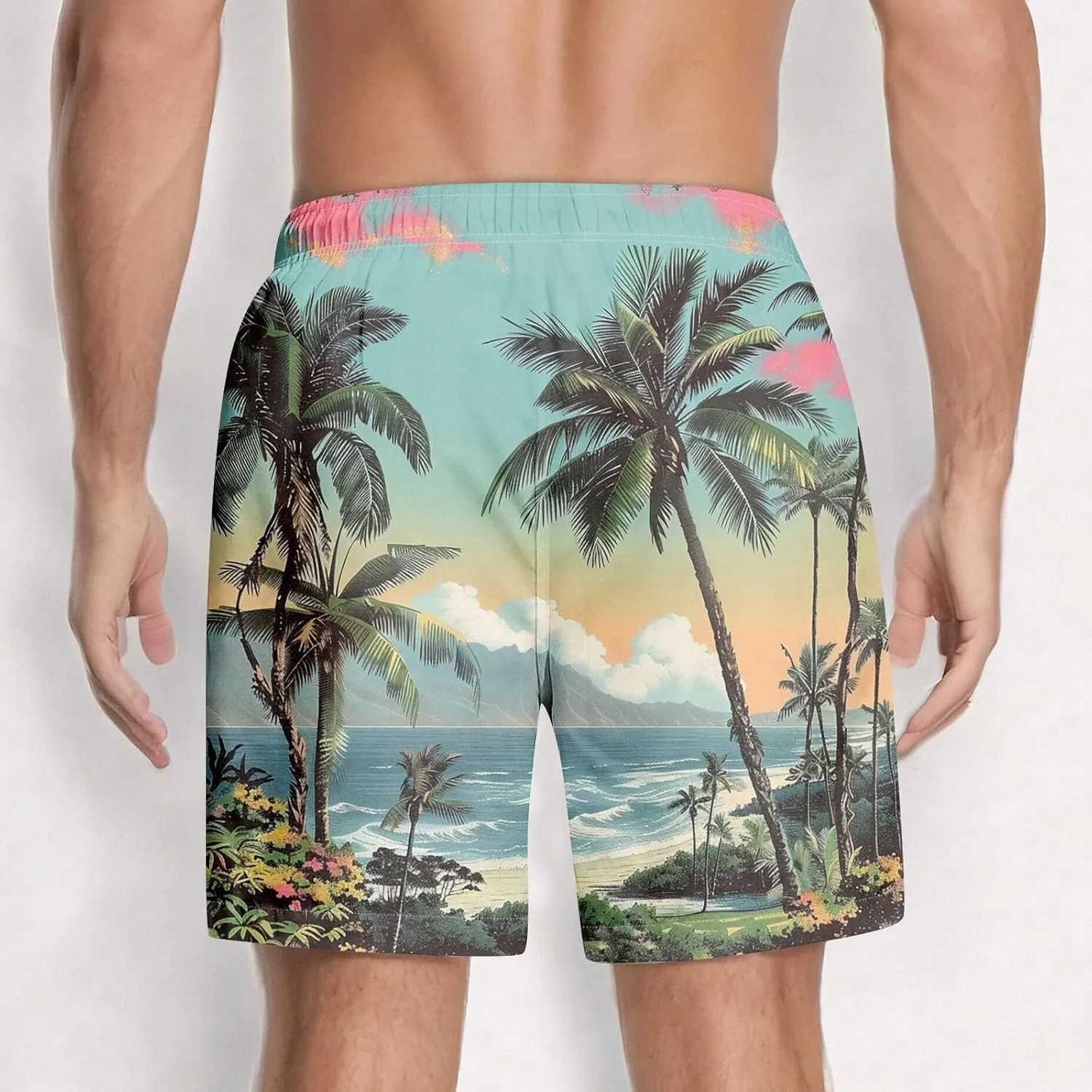 KUIOLYPOER Men's Hawaiian Beach Shorts Summer Casual Drawstring Quick Dry Holiday Tropical Print Shorts with Pockets