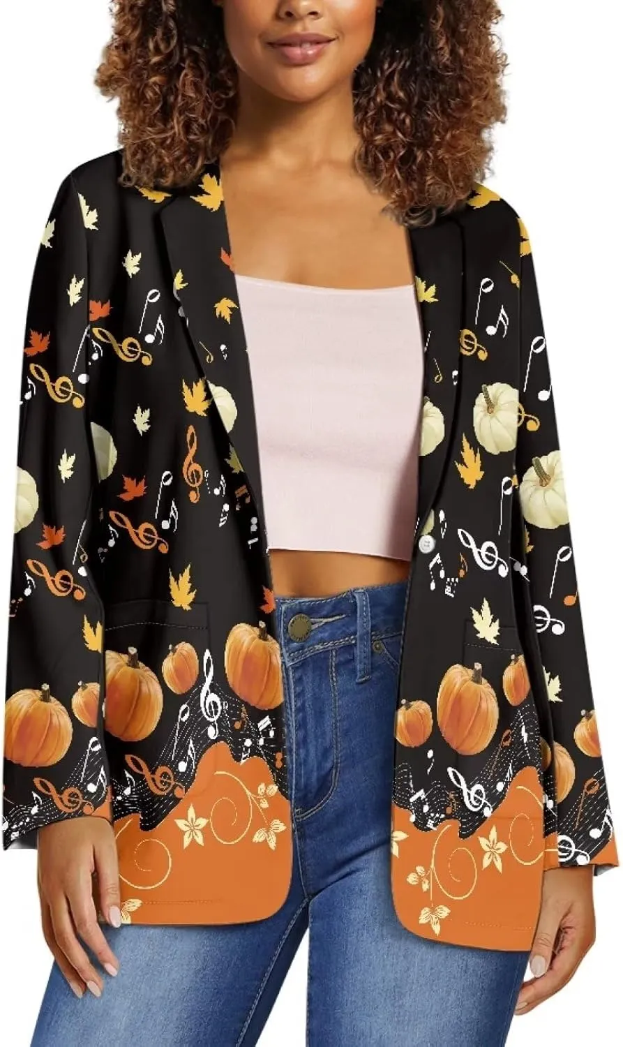 Ladies Casual Polyester Blazer Suit Jackets Long Sleeve One Button Unlined Sport Coat with Pocket 2XS-3XL