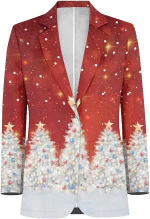 Ladies Casual Polyester Blazer Suit Jackets Long Sleeve One Button Unlined Sport Coat with Pocket 2XS-3XL