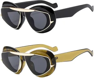 laureles 2Pack Mix Cat Eye Sunglasses Women Men Vintage Oversized Leopard Gradient Sun Glasses Female Shades