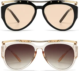 laureles 2Pack Mix Fashion Oversized Cat Eye Y2k Women Sunglasses Vintage Leopard Gradient Sun Glasses Men