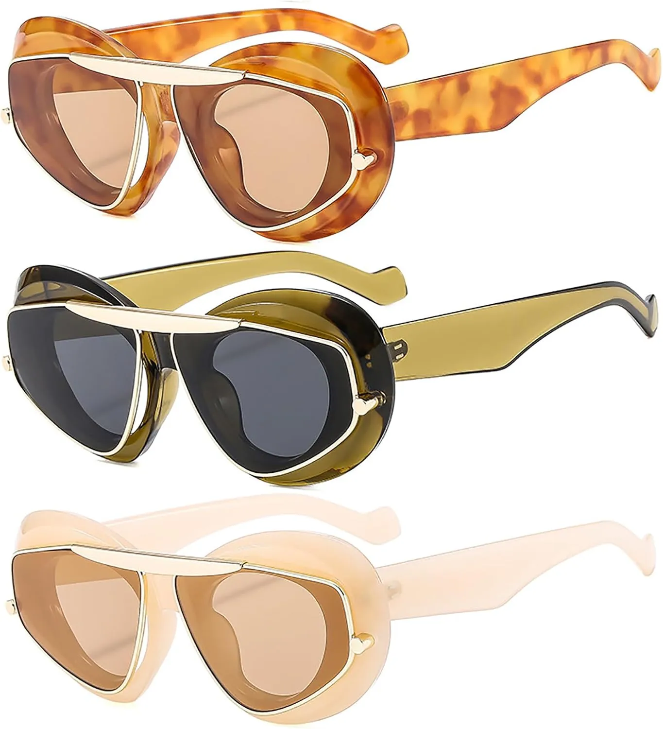 laureles 3Pack Mix Oversized Cat Eye Women Sunglasses Vintage Leopard Gradient Shades UV400 Men Sun Glasses