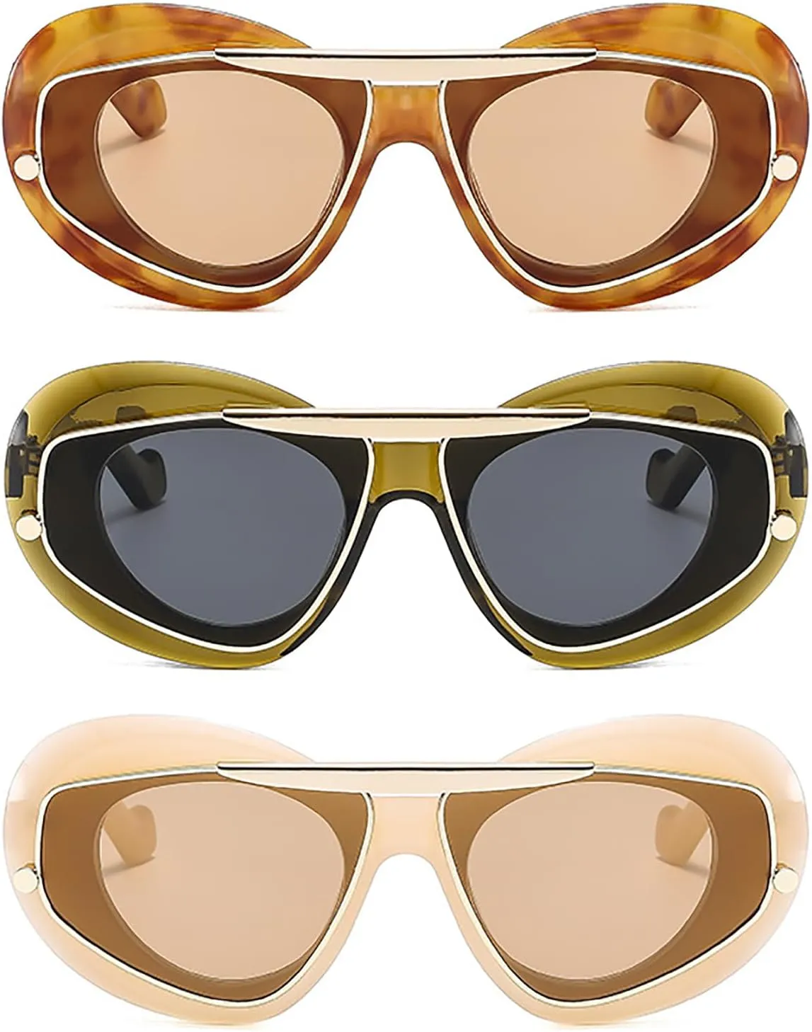 laureles 3Pack Mix Oversized Cat Eye Women Sunglasses Vintage Leopard Gradient Shades UV400 Men Sun Glasses