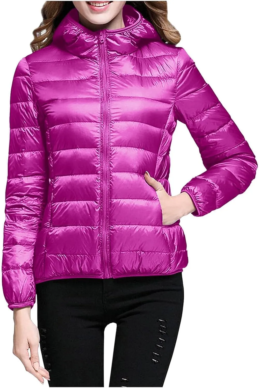 Lightweight Puffer Jacket Women Packable Duck Down Quilted Jacket Winter Warm Padded Bubble Outwear Coat