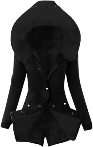Lightweight Quilted Padded Fleece Lined Coats Ladies Padded Thermal Overcoat with Faux Hooded Windproof Warm Puffy