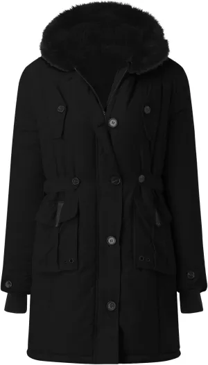 Lightweight Quilted Padded Fleece Lined Coats Ladies Padded Thermal Overcoat with Faux Hooded Windproof Warm Puffy
