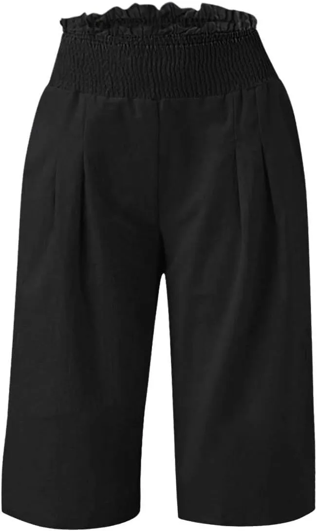 Linen Bermuda Shorts for Women Knee Length Casual Beach Summer Shorts with Pockets Summer Capri Pants