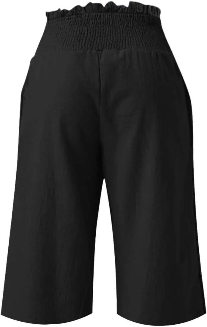 Linen Bermuda Shorts for Women Knee Length Casual Beach Summer Shorts with Pockets Summer Capri Pants