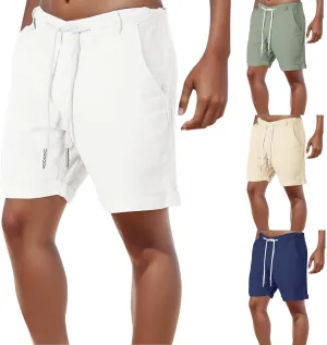 Linen Shorts for Men, Men's Casual Cotton Linen Shorts Elastic Waist Drawstring Summer Beach Golf Shorts with Pockets