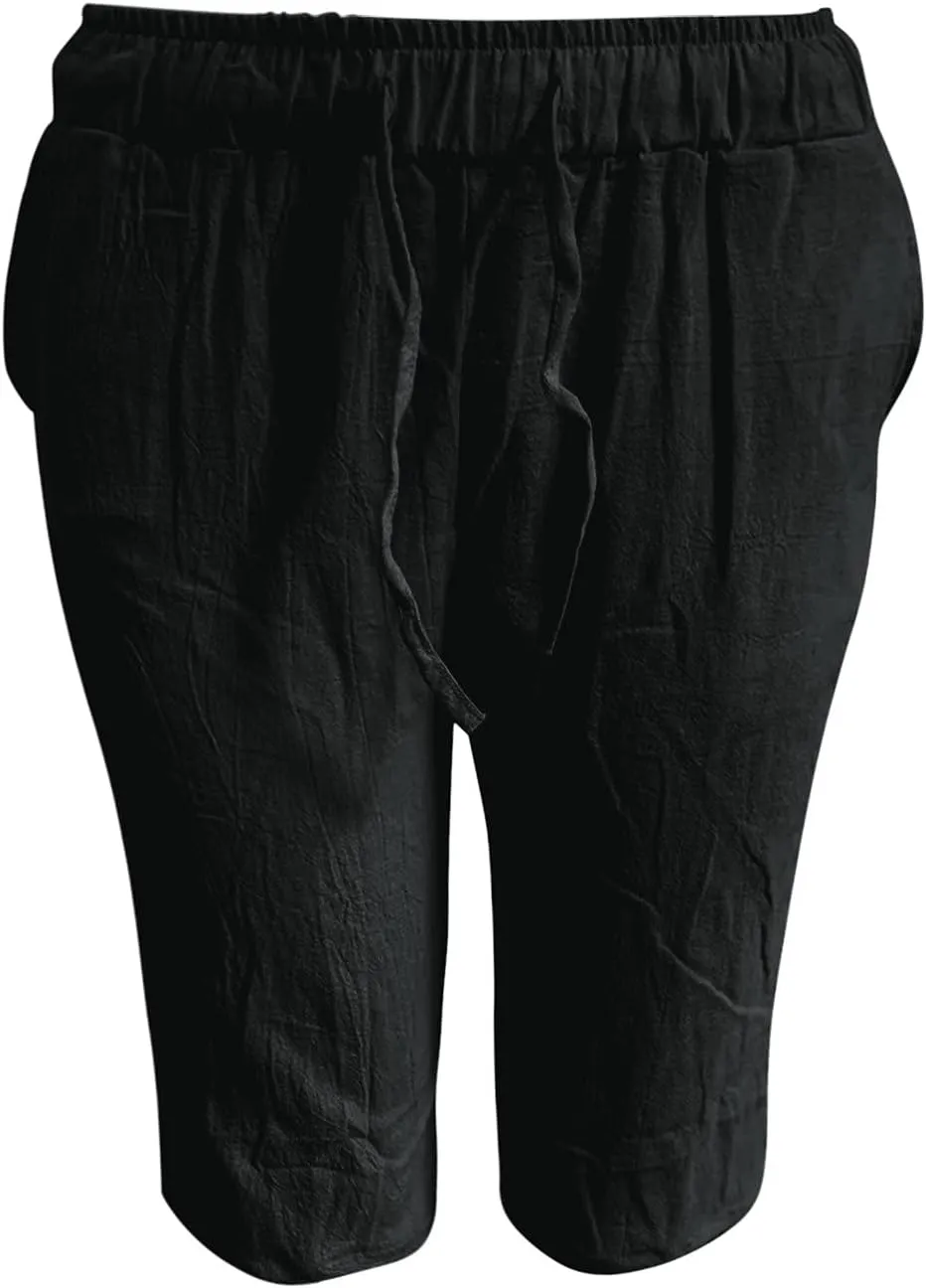 Linen Shorts for Men, Men's Casual Cotton Linen Shorts Elastic Waist Drawstring Summer Sports Golf Shorts with Pockets