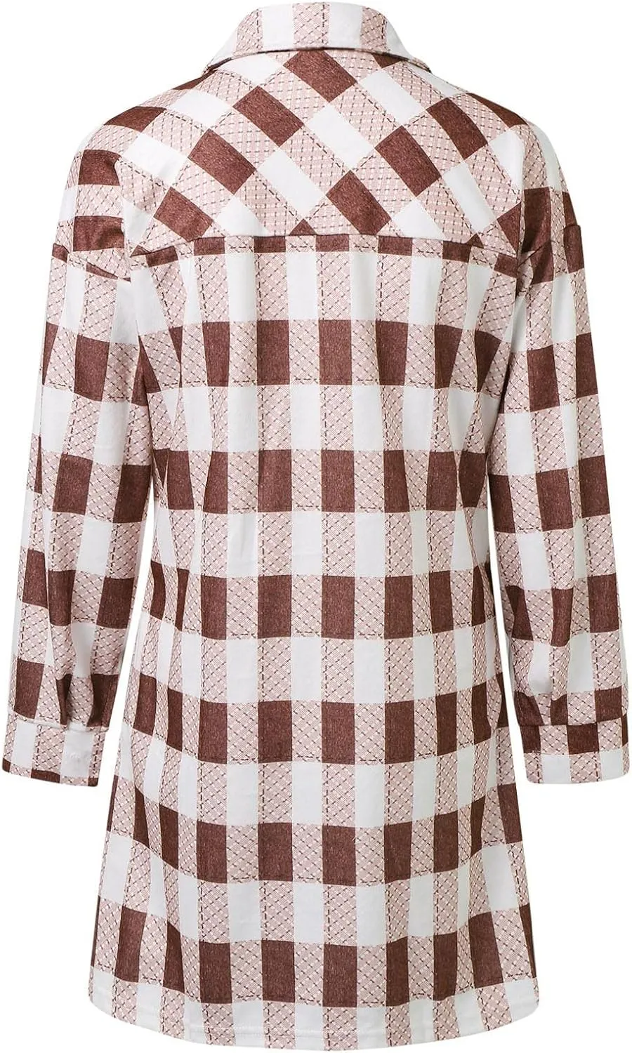 Long Jacket for Women Long Sleeve Lapel Button Up Tartan Shacket Trench Coat with Pocket Collared Duster Coat Outerwear