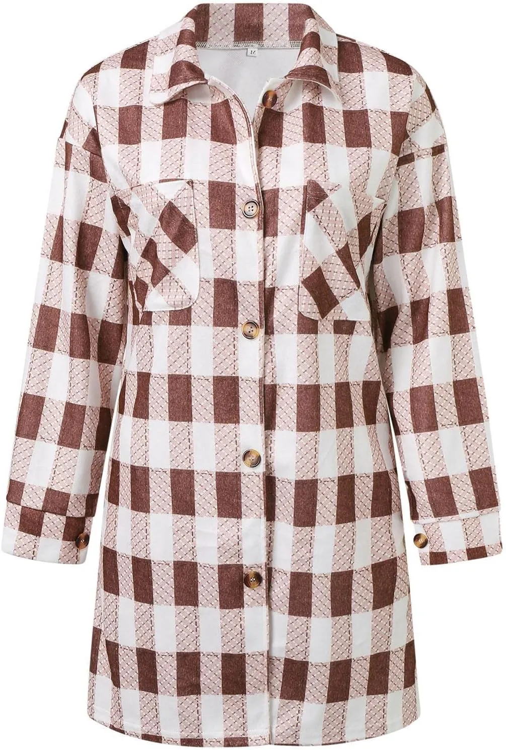 Long Jacket for Women Long Sleeve Lapel Button Up Tartan Shacket Trench Coat with Pocket Collared Duster Coat Outerwear