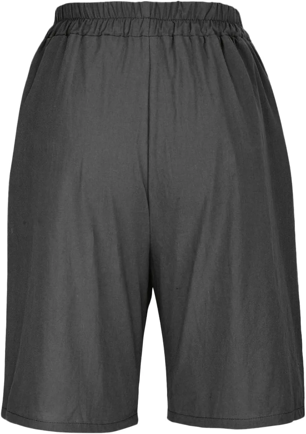 Long Linen Shorts for Women Elastic Waist Drawstring Knee Length Shorts with Pocket Loose Fit Cotton Linen Shorts