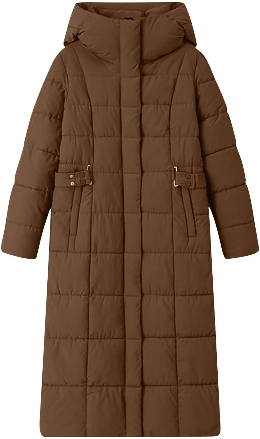 Long Puffer Jacket for Women Stand Collar Zipper Down Coats Hooded Maxi Length Trench Coat 2024 Winter Thickened Jacket