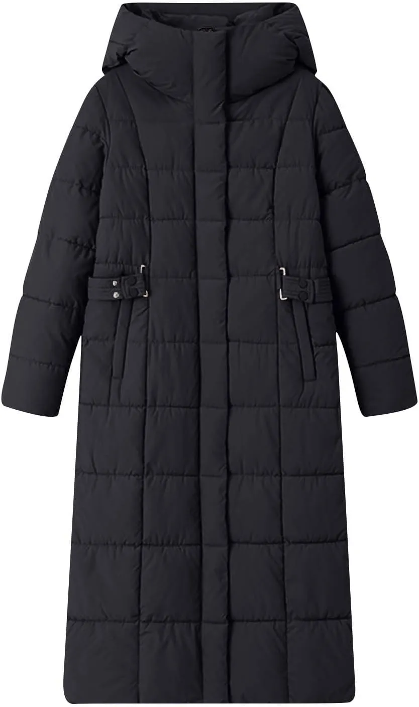 Long Puffer Jacket for Women Stand Collar Zipper Down Coats Hooded Maxi Length Trench Coat 2024 Winter Thickened Jacket