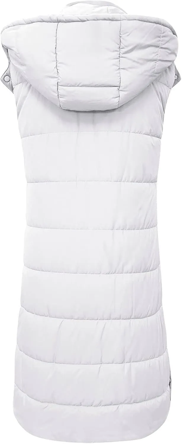 Long Puffer Vest for Women,2023 Winter Warm Puffy Zipper Sleeveless Oversized Fleece Plus Size Down Jacket Coat