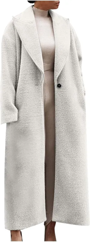 Long Trench Coat for Women Elegant Single Breasted Pea Coat Winter Warm Wool Blend Oversized Pea Coat with Pockets
