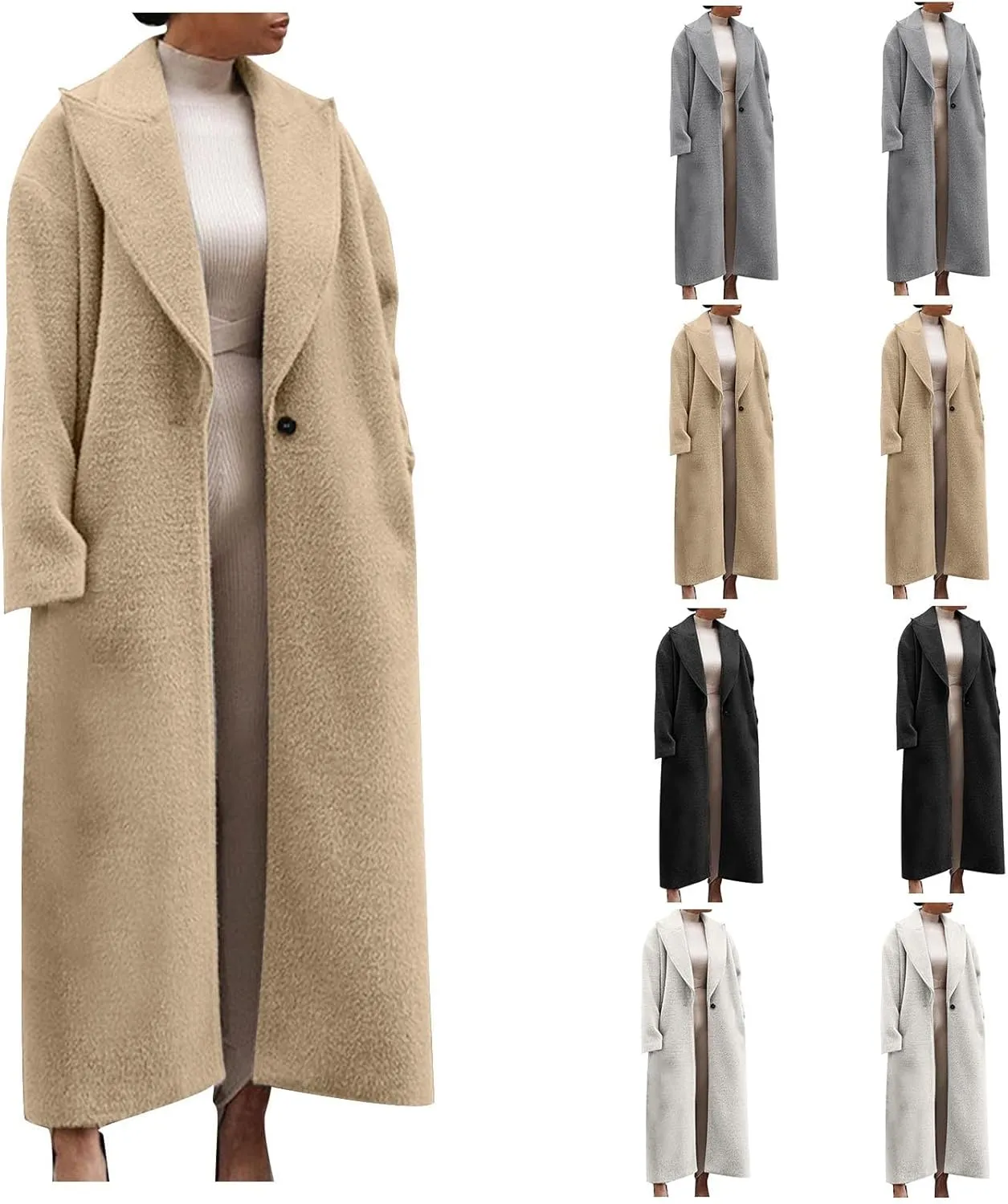 Long Trench Coat for Women Elegant Single Breasted Pea Coat Winter Warm Wool Blend Oversized Pea Coat with Pockets