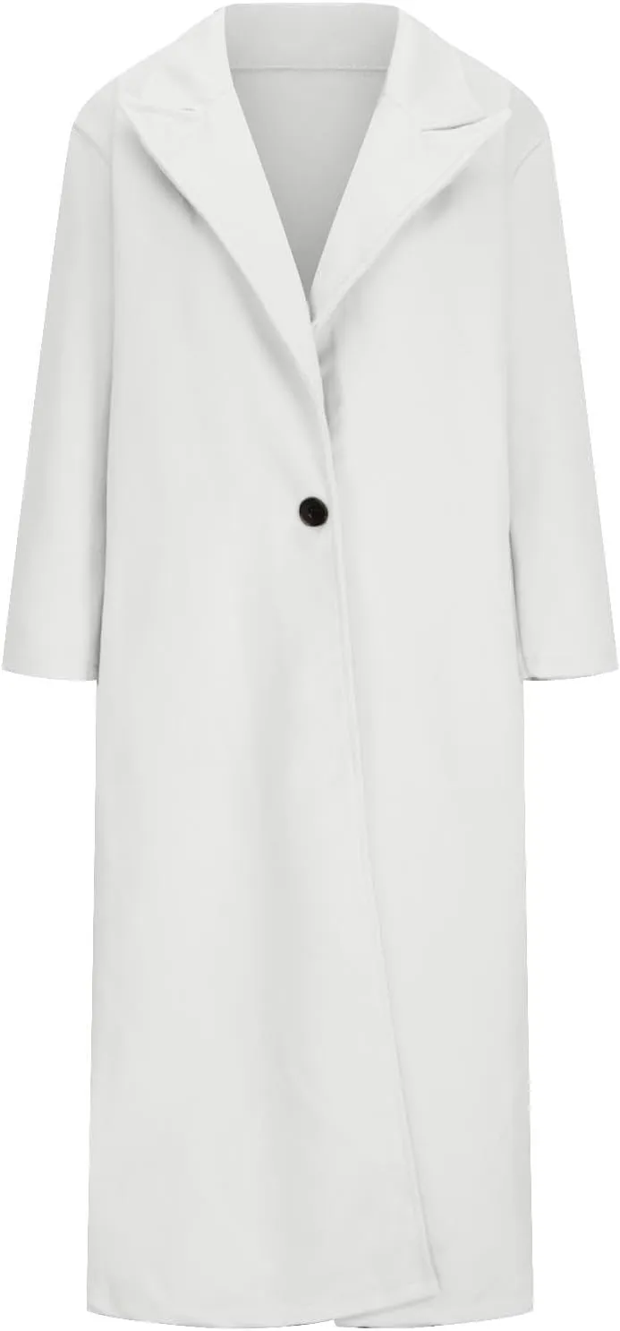Long Trench Coat for Women Elegant Single Breasted Pea Coat Winter Warm Wool Blend Oversized Pea Coat with Pockets