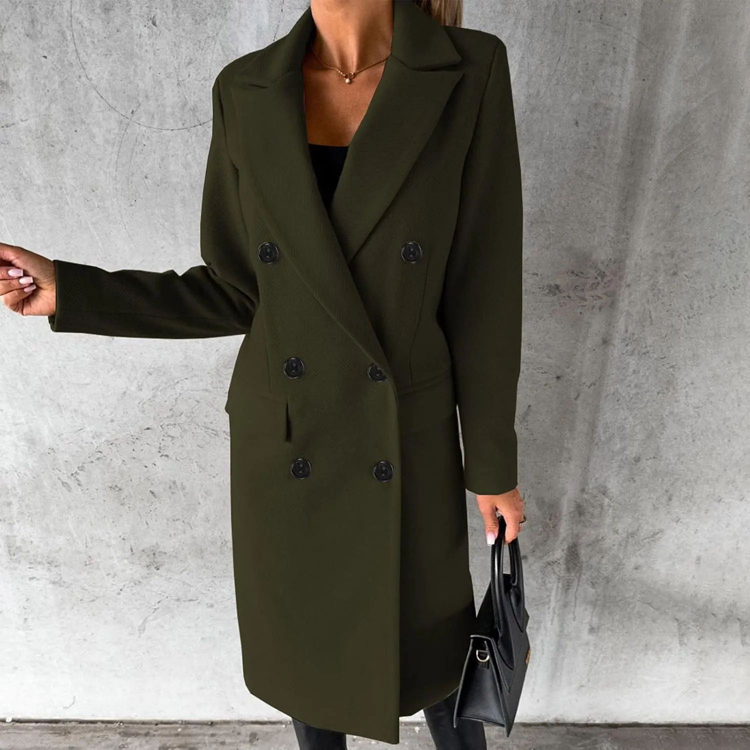 Long Winter Coats for Women Double-Breasted Classic Lapel Outerwear Casual Trench Coat Windbreaker Solid Jackets