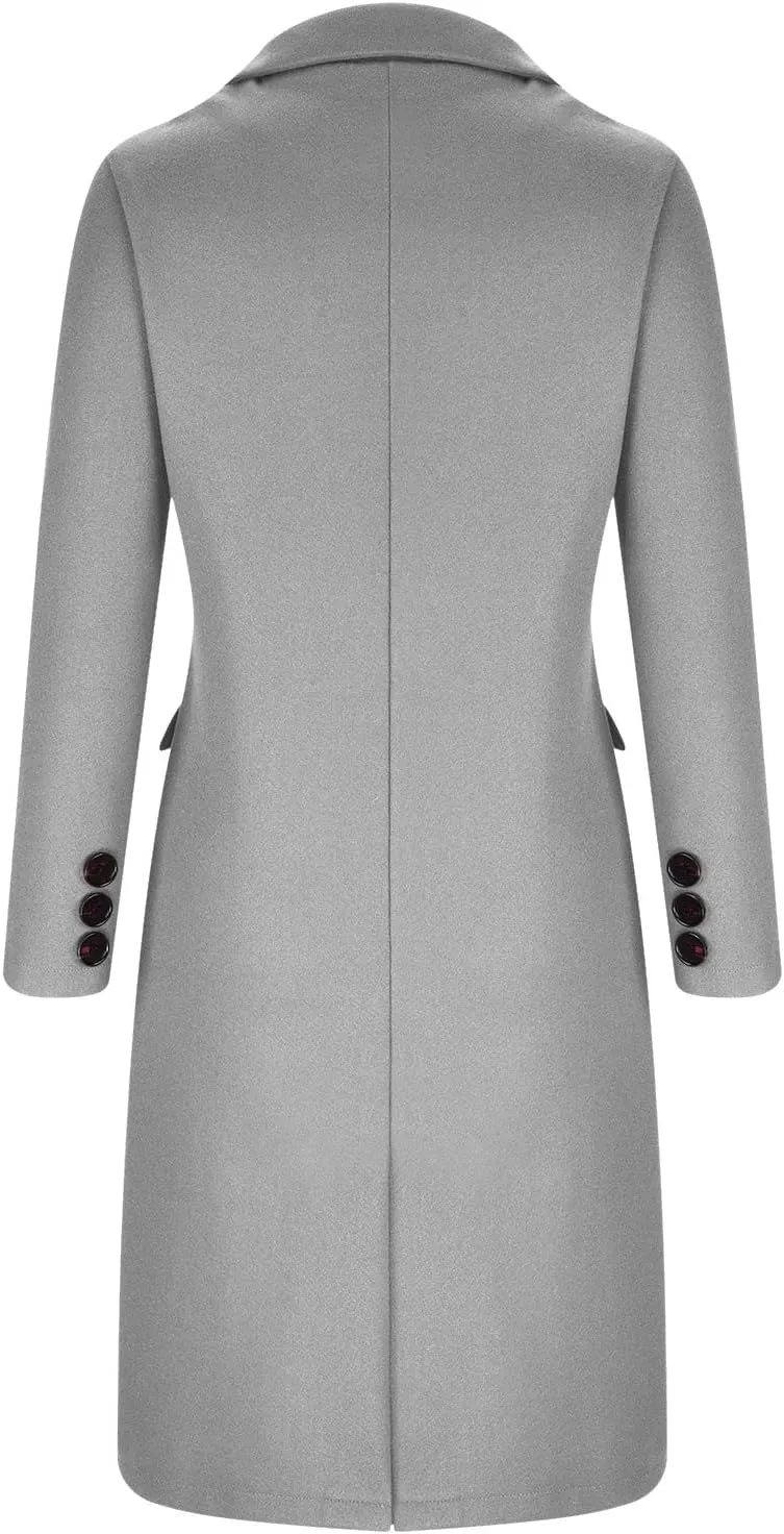 Long Winter Coats for Women Double-Breasted Classic Lapel Outerwear Casual Trench Coat Windbreaker Solid Jackets