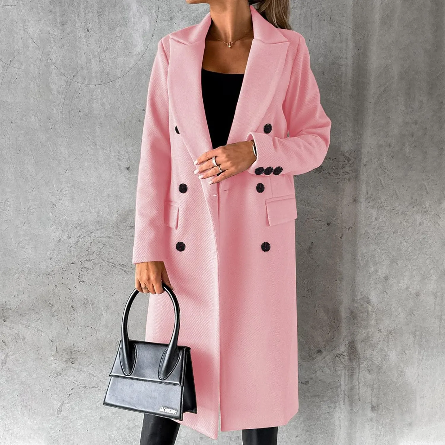Long Winter Coats for Women Double-Breasted Classic Lapel Outerwear Casual Trench Coat Windbreaker Solid Jackets