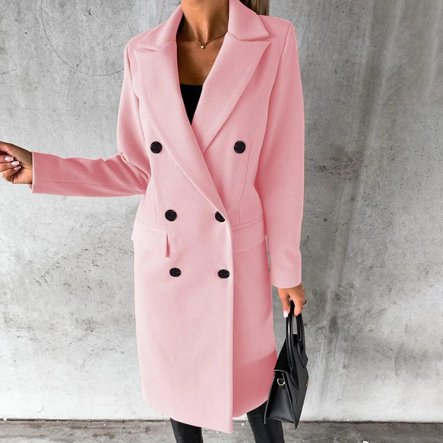Long Winter Coats for Women Double-Breasted Classic Lapel Outerwear Casual Trench Coat Windbreaker Solid Jackets