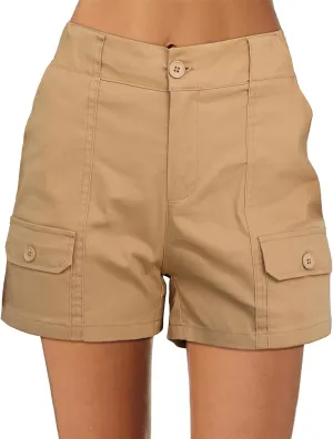 luvamia Cargo Shorts for Women Casual Summer High Waisted Chino Shorts Ribbed Elastic Waist Utility Pockets Comfy Shorts