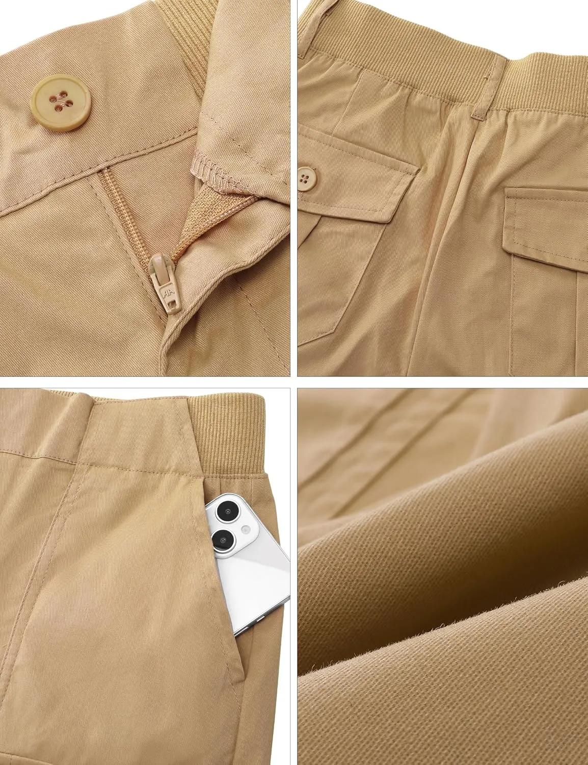 luvamia Cargo Shorts for Women Casual Summer High Waisted Chino Shorts Ribbed Elastic Waist Utility Pockets Comfy Shorts
