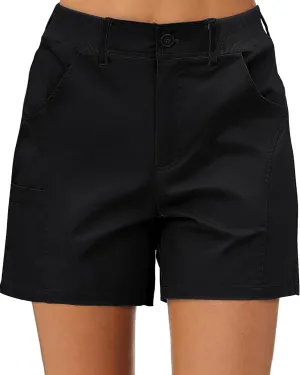 luvamia Shorts for Women Trendy Casual Summer High Waisted Chino Shorts Ribbed Elastic Waist Comfy Shorts with Pockets