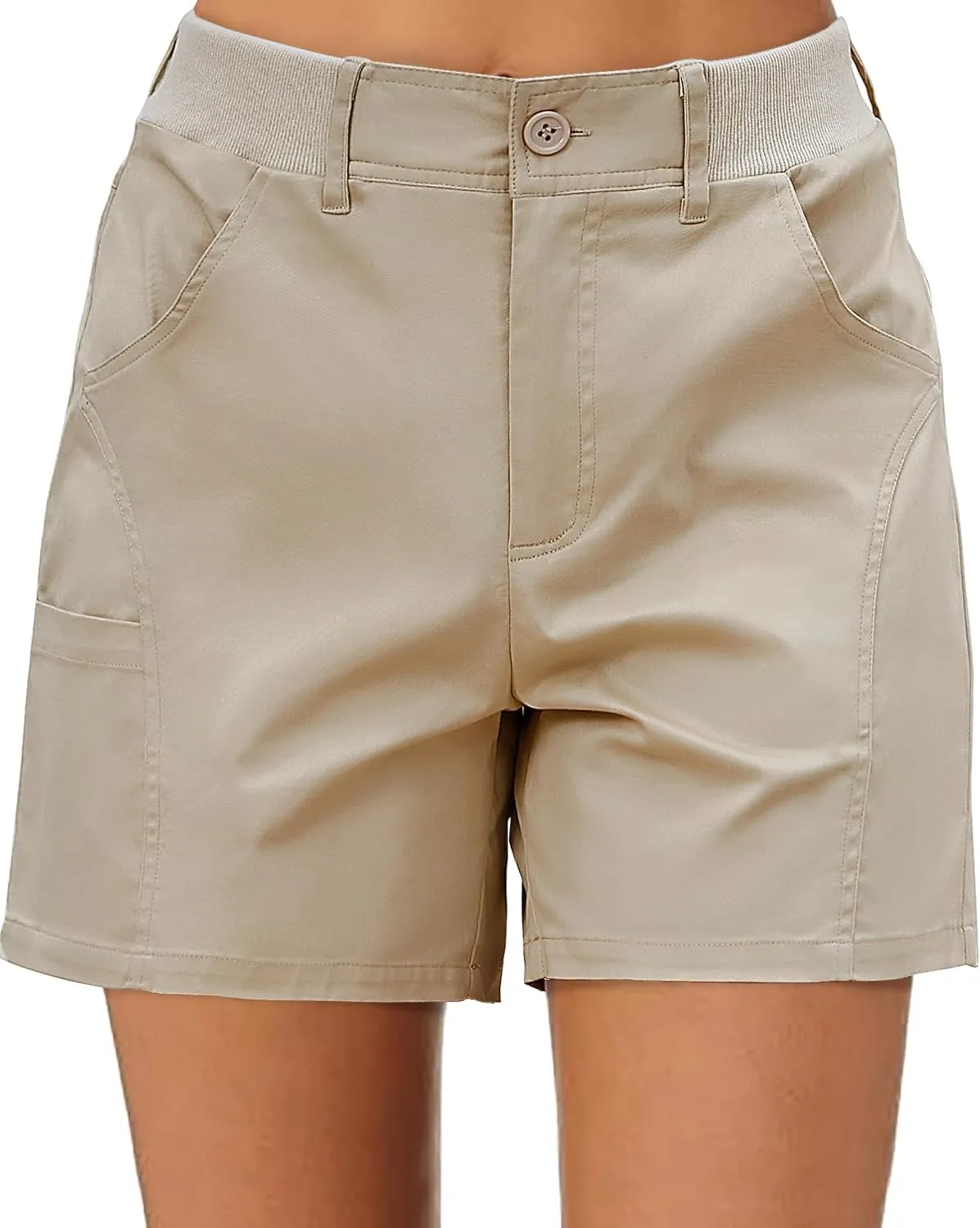 luvamia Shorts for Women Trendy Casual Summer High Waisted Chino Shorts Ribbed Elastic Waist Comfy Shorts with Pockets