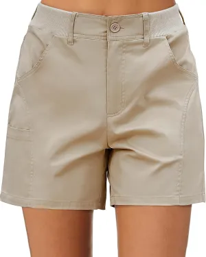 luvamia Shorts for Women Trendy Casual Summer High Waisted Chino Shorts Ribbed Elastic Waist Comfy Shorts with Pockets