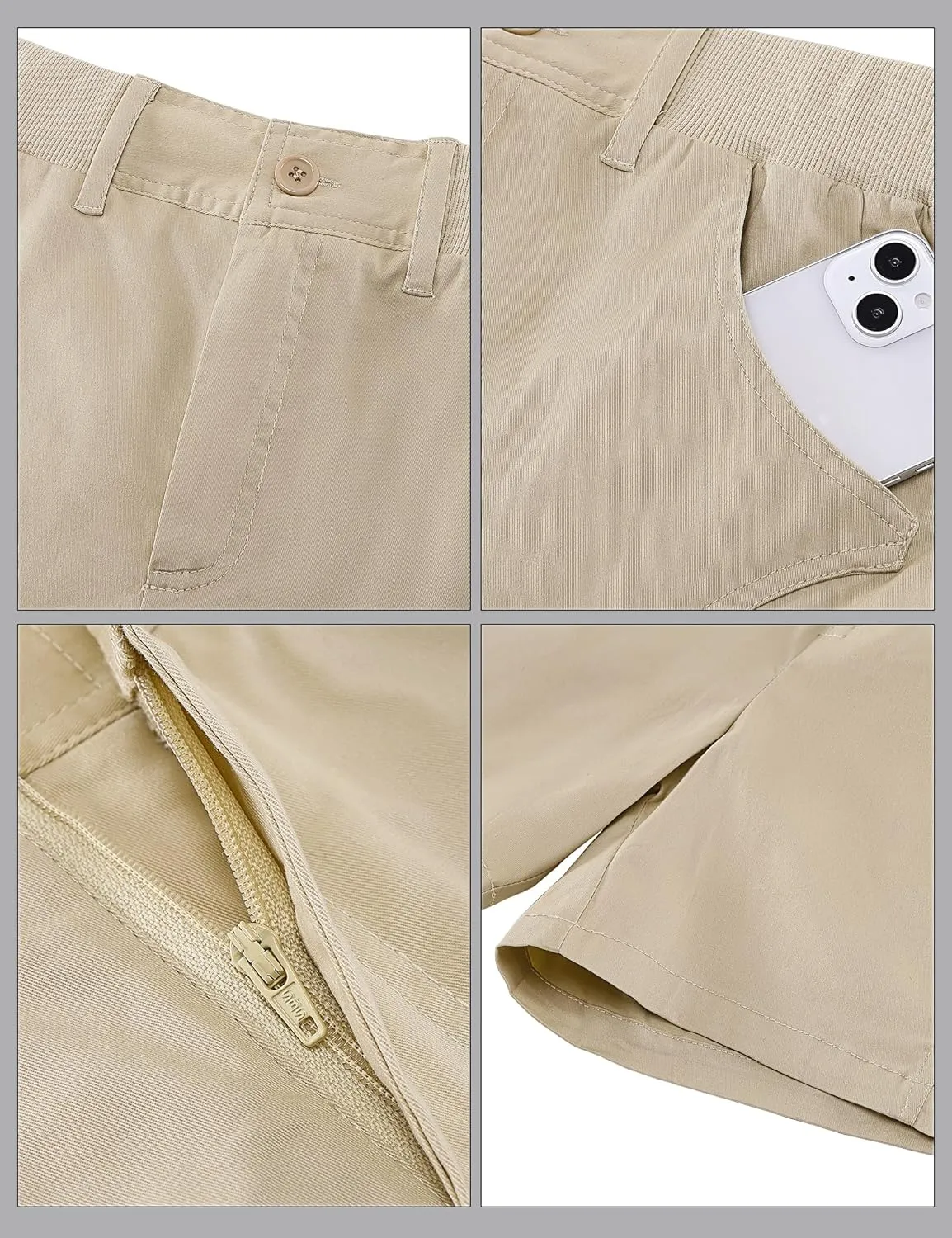 luvamia Shorts for Women Trendy Casual Summer High Waisted Chino Shorts Ribbed Elastic Waist Comfy Shorts with Pockets