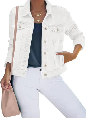 luvamia Women's Basic Button Down Stretch Fitted Long Sleeves Denim Jean Jacket