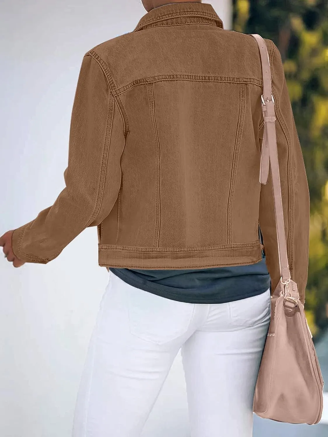 luvamia Women's Basic Button Down Stretch Fitted Long Sleeves Denim Jean Jacket