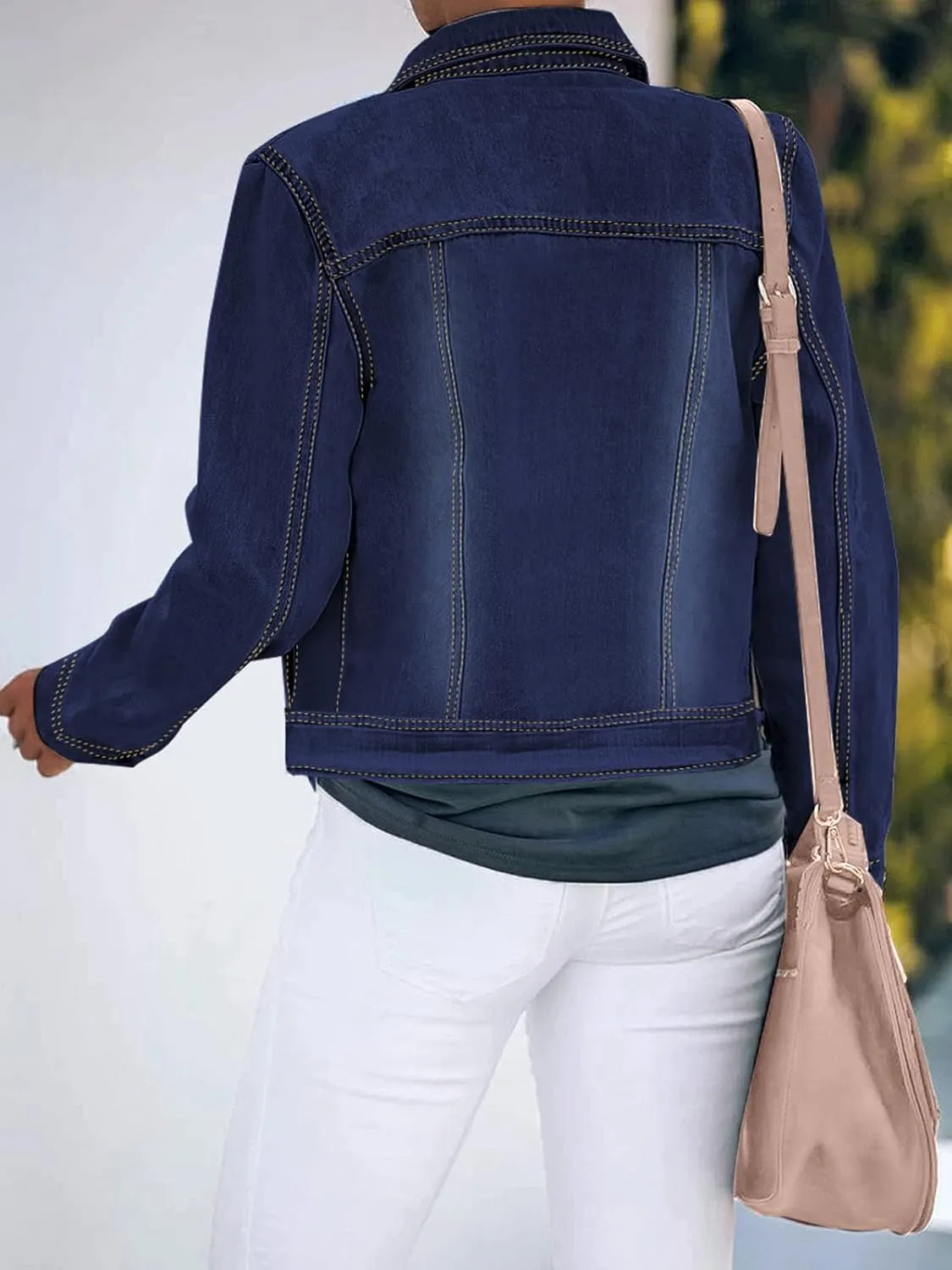 luvamia Women's Basic Button Down Stretch Fitted Long Sleeves Denim Jean Jacket