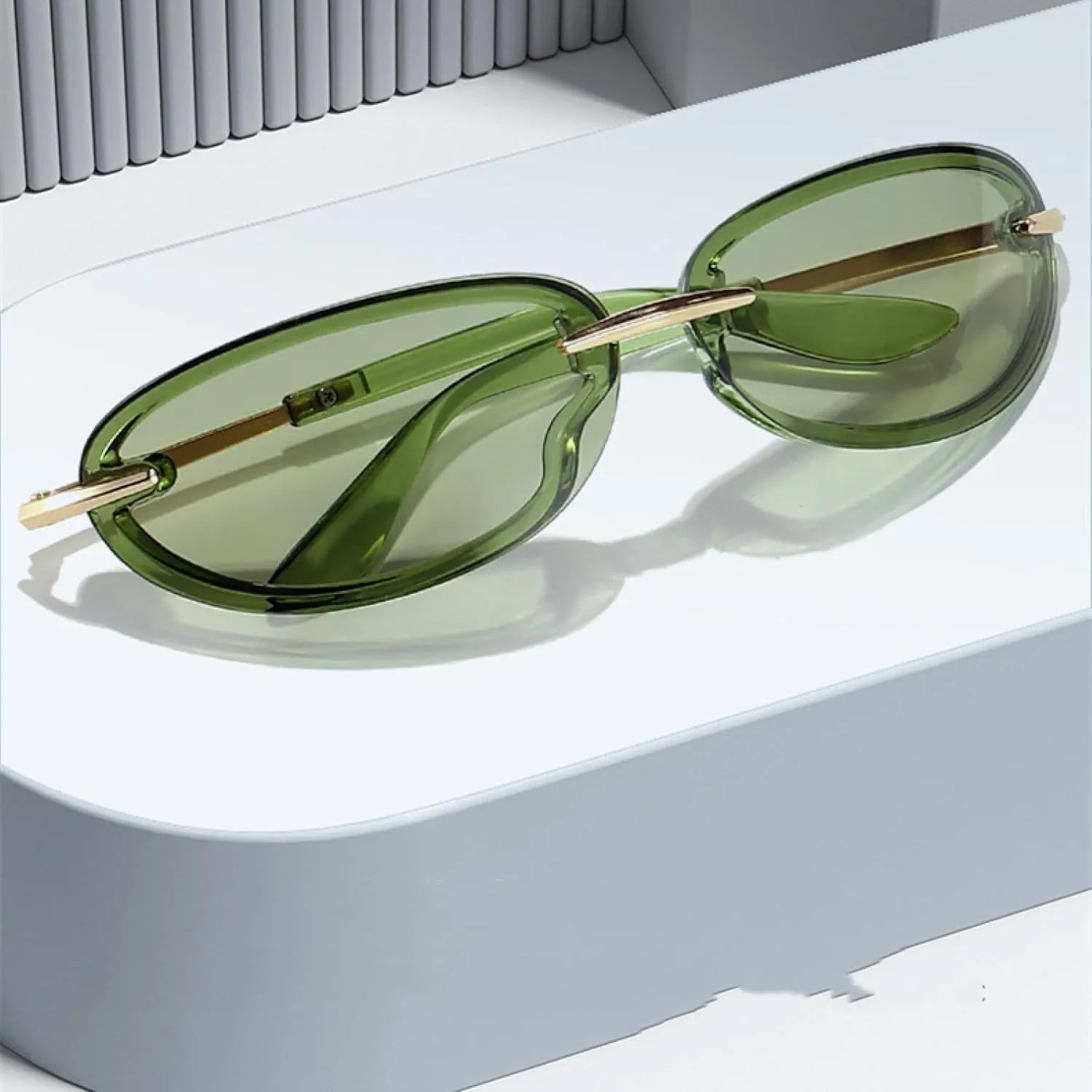 Luxury Oval Sunglasses Women for Men Pink Vintage Fashion Cutting Lens Punk