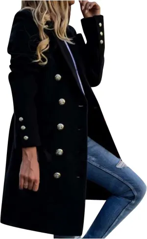 maisdgop Womens Trench Coat Fashion Long Sleeve Open Front Windbreaker Winter Warm Lapel Wool Blend Outerwear with Pockets