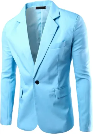 Men Casual Slim Fit Suit Blazer One Button Lightweight Sports Coat Solid Notched Lapel Daily Business Suit Jacket
