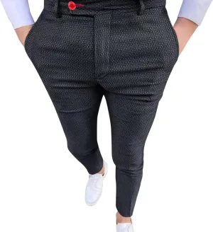 Men Dress Pants Casual Slim Fit Stretch Flat-Front Skinny Pencil Pants Business Suit Long Trousers for Prom Party