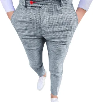 Men Dress Pants Casual Slim Fit Stretch Flat-Front Skinny Pencil Pants Business Suit Long Trousers for Prom Party