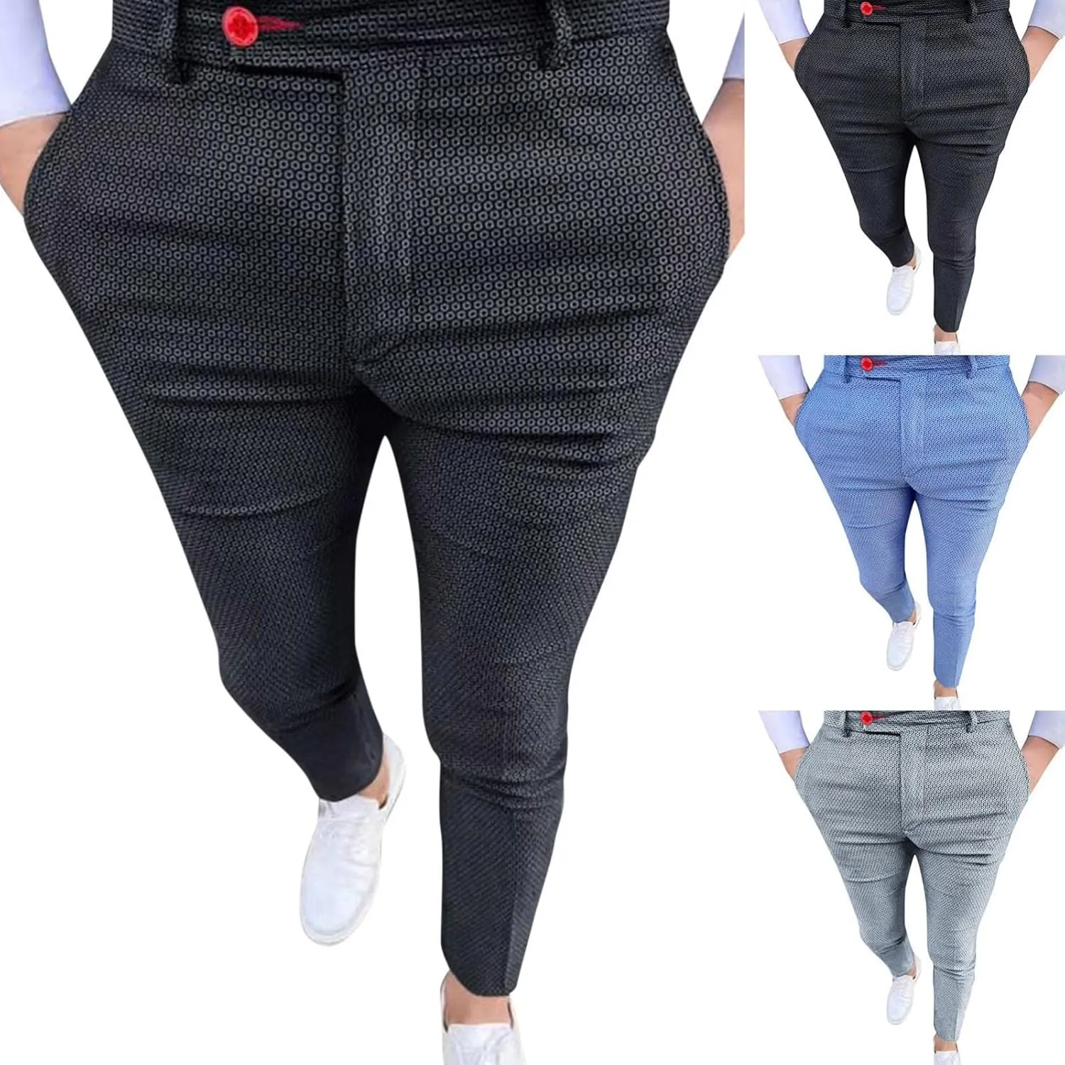 Men Dress Pants Casual Slim Fit Stretch Flat-Front Skinny Pencil Pants Business Suit Long Trousers for Prom Party