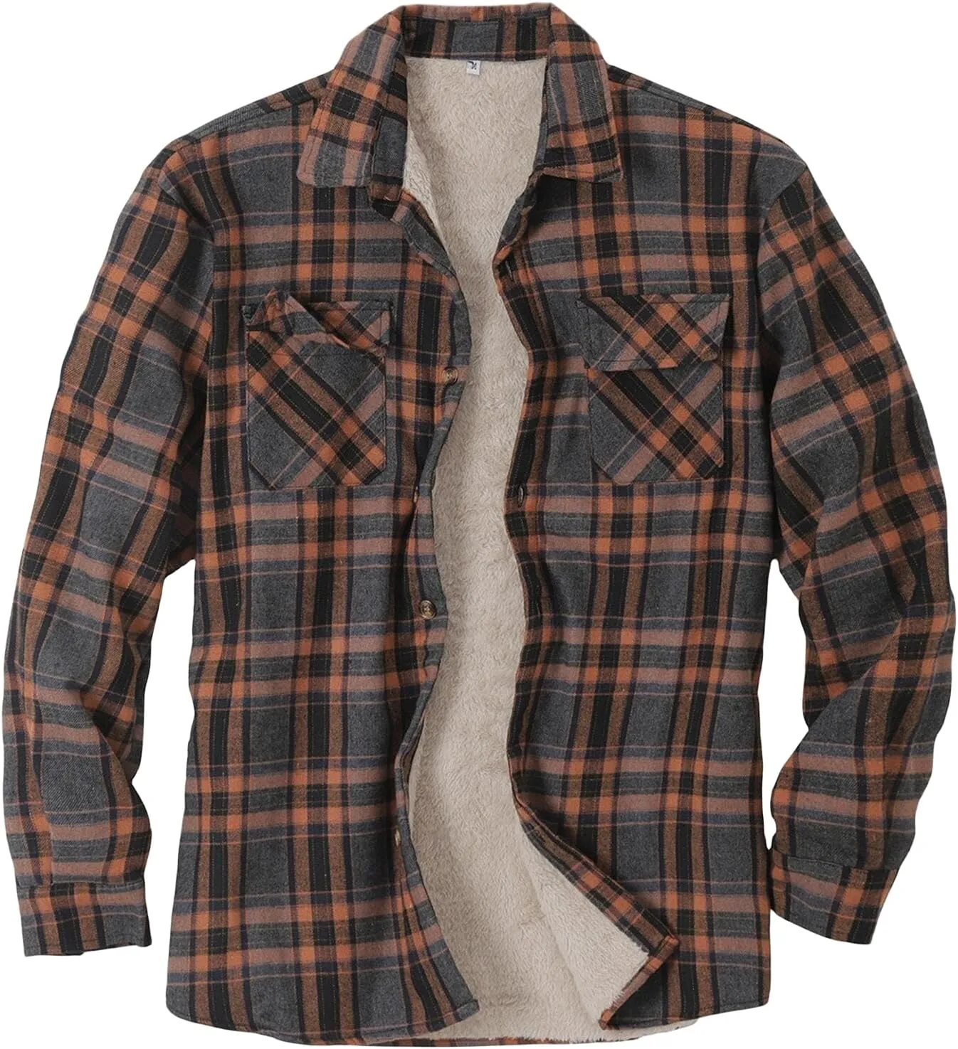 Men Jacket Casual Sherpa Lined Fleece Plaid Flannel Jacket Warm Coats Relaxed Fit Button Up Long Sleeve Shacket Shirt