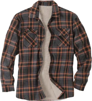 Men Jacket Casual Sherpa Lined Fleece Plaid Flannel Jacket Warm Coats Relaxed Fit Button Up Long Sleeve Shacket Shirt