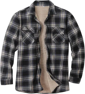 Men Jacket Casual Sherpa Lined Fleece Plaid Flannel Jacket Warm Coats Relaxed Fit Button Up Long Sleeve Shacket Shirt
