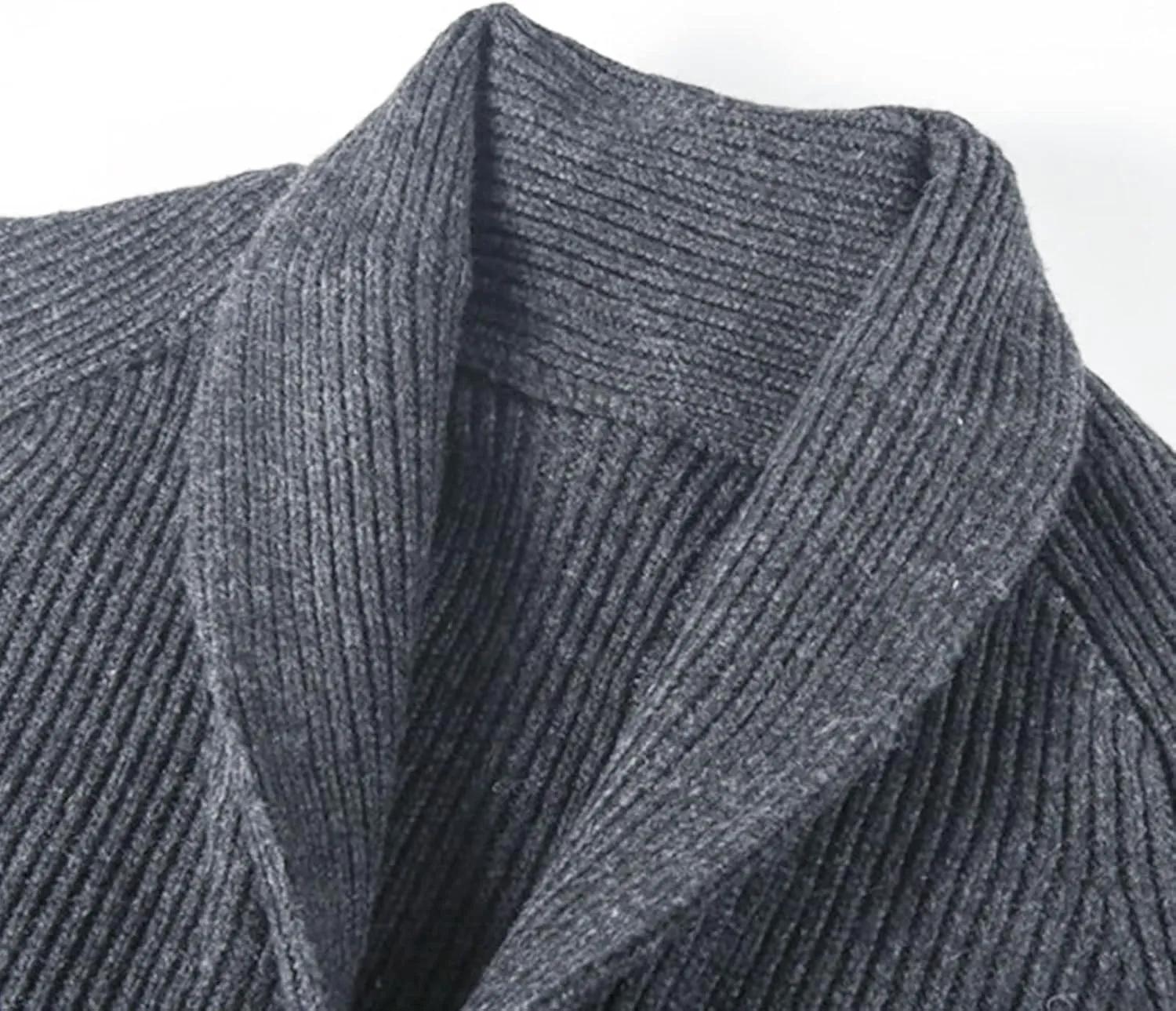 Men Shawl Collar Slim Cardigan Casual Thermal Knitted Sweaters with Pockets Soft Cotton Button Down Knit Sweater
