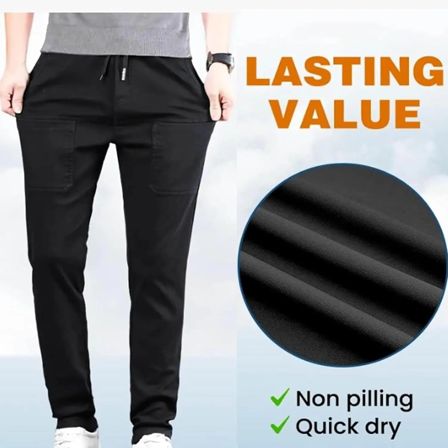Mencomfy Cargo Pants, Elastic Waist MultiPants - High Stretch Multi-Pocket Durable Cargo Pants for Men with Pockets